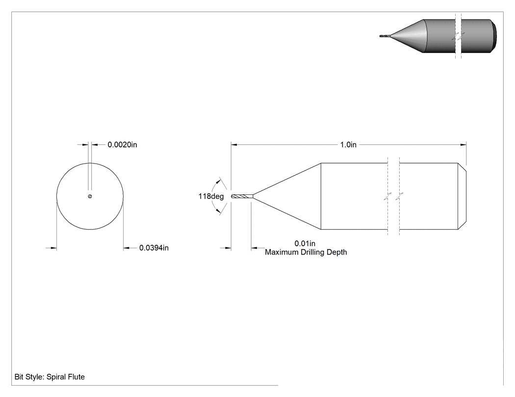 Teknik Çizim - Kaplamasız Kobalt Çelik Matkap Ucu, Jobber, 0.0020" Boyut, 1" Toplam Uzunluk