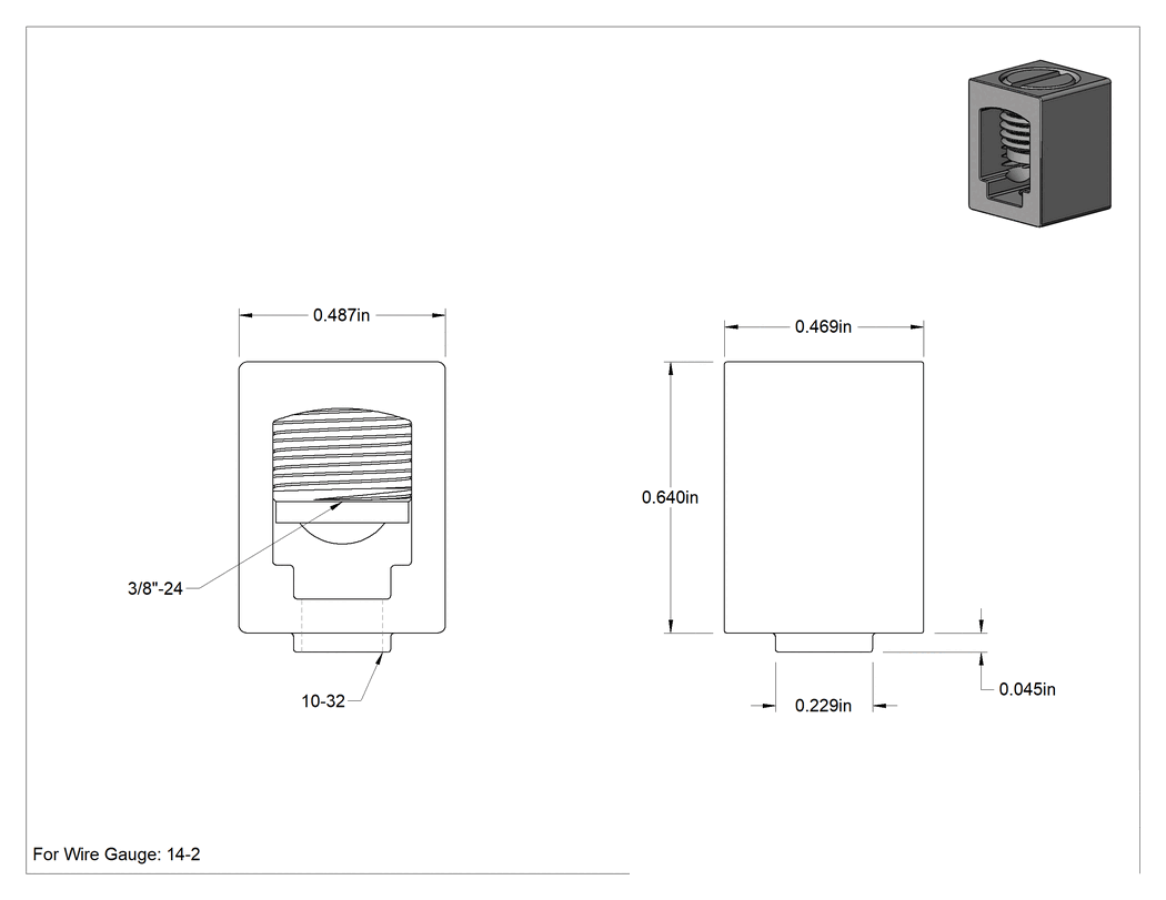 Teknik Çizim - Kutu Pabuç, 14-2 AWG için