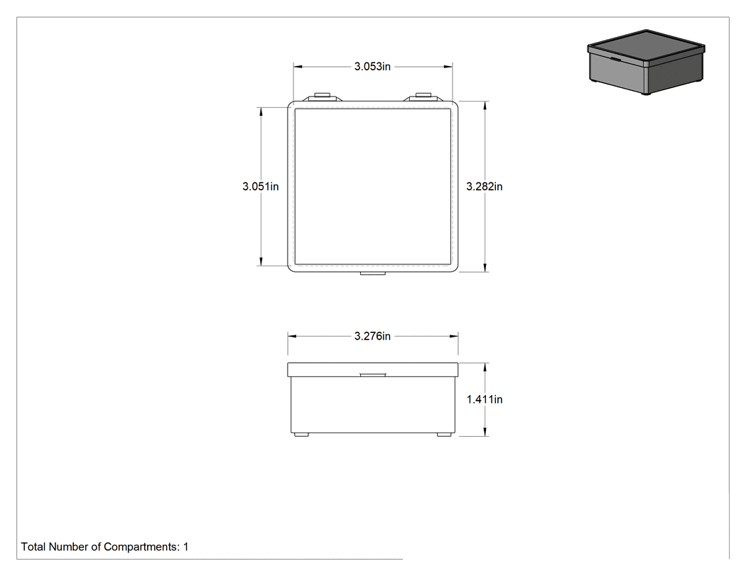Teknik Çizim - Statik Kontrol Kutusu, 1 Bölmeli, İletken, 3-1/8" x 3-1/8" x 1-1/4"