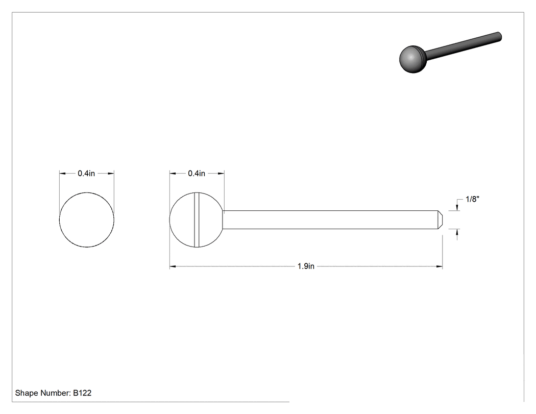 Teknik Çizim - Paslanmaz Çelik için Taşlama Ucu, 1/8" Şaft Çapı, 3/8" Top Başlık, 80 Kum