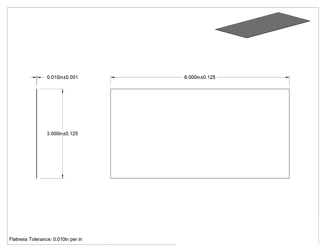 Teknik Çizim - Darbeye Dayanıklı 440A Paslanmaz Çelik, Folyo, 0.01 inç Kalınlık, 6" x 3"