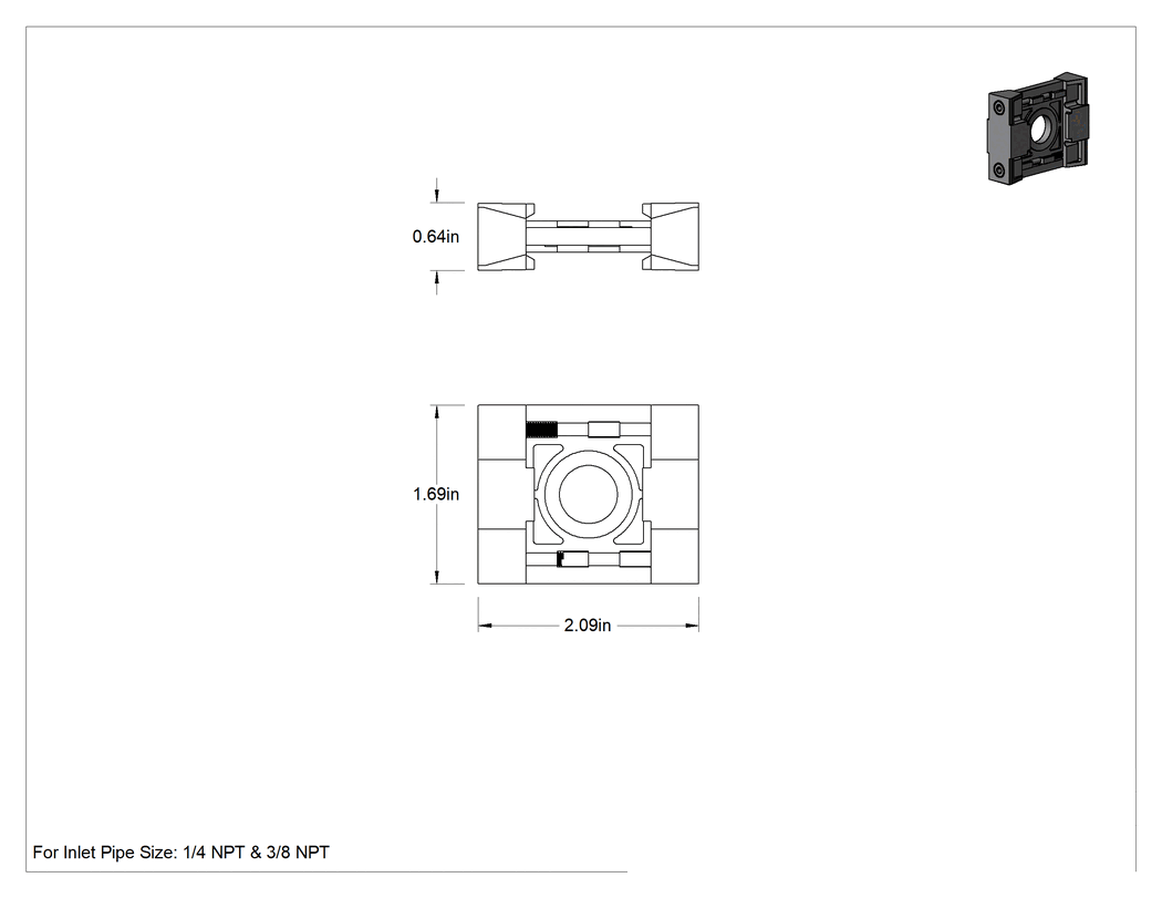 Teknik Çizim - SMC Modüler Basınçlı Hava FRL Birleştirici Kelepçesi, 1/4'lük Seri 30 için, 3/8 Boru Boyutu Giriş