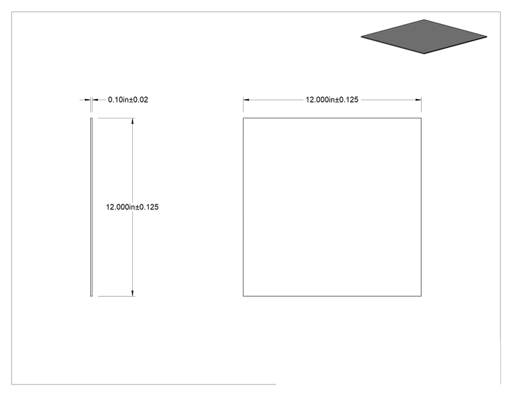 Teknik Çizim - Alüminize Fiberglas Kaplı Silikon Köpük, 0.1 inç Kalınlığında Alev Geciktirici Levha, 12" x 12"