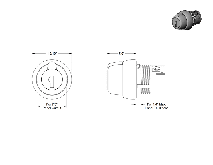 Teknik Çizim - Anahtar Aktuatörü, 2 Konum, Anlık, 22 mm Metal Panel Montajlı Anahtar için
