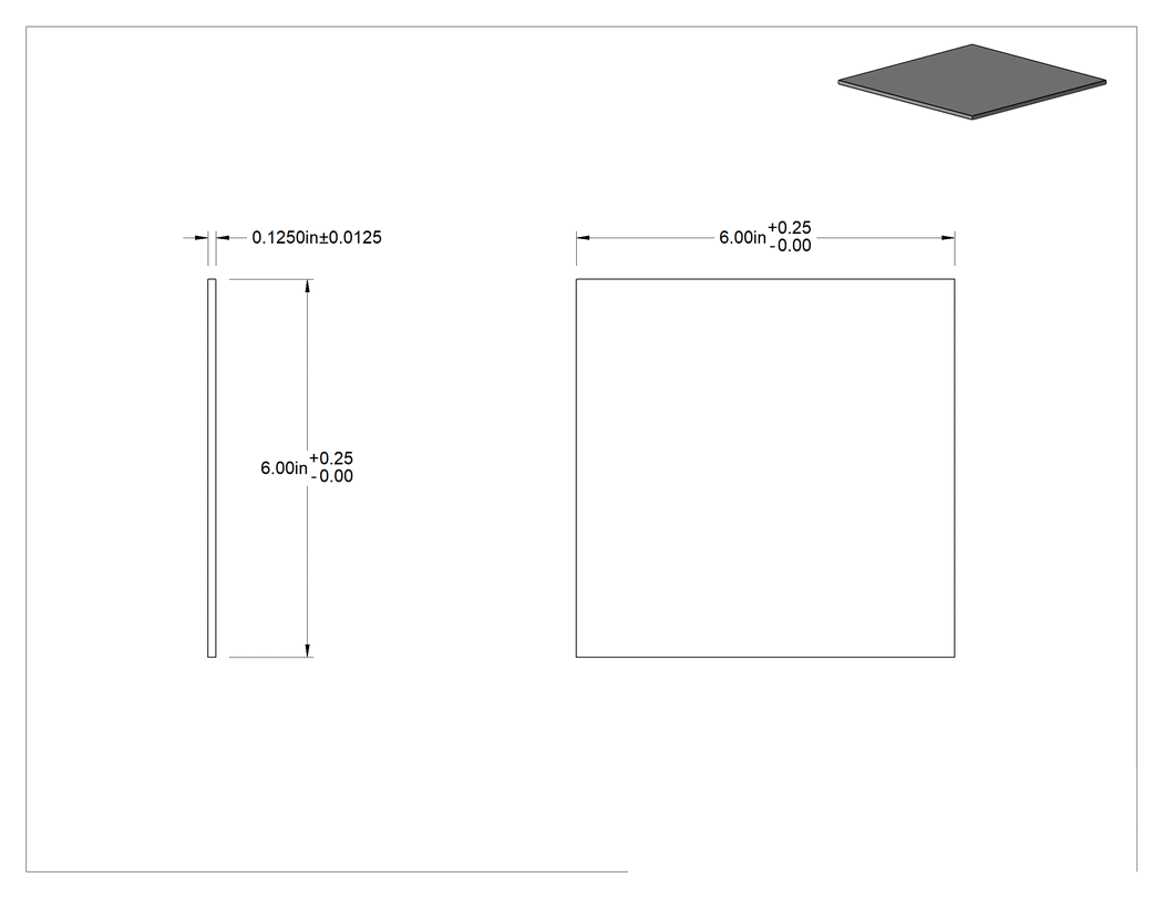Teknik Çizim - Darbeye ve Kimyasallara Dayanıklı PVC Levha, 6" x 6" x 1/8"