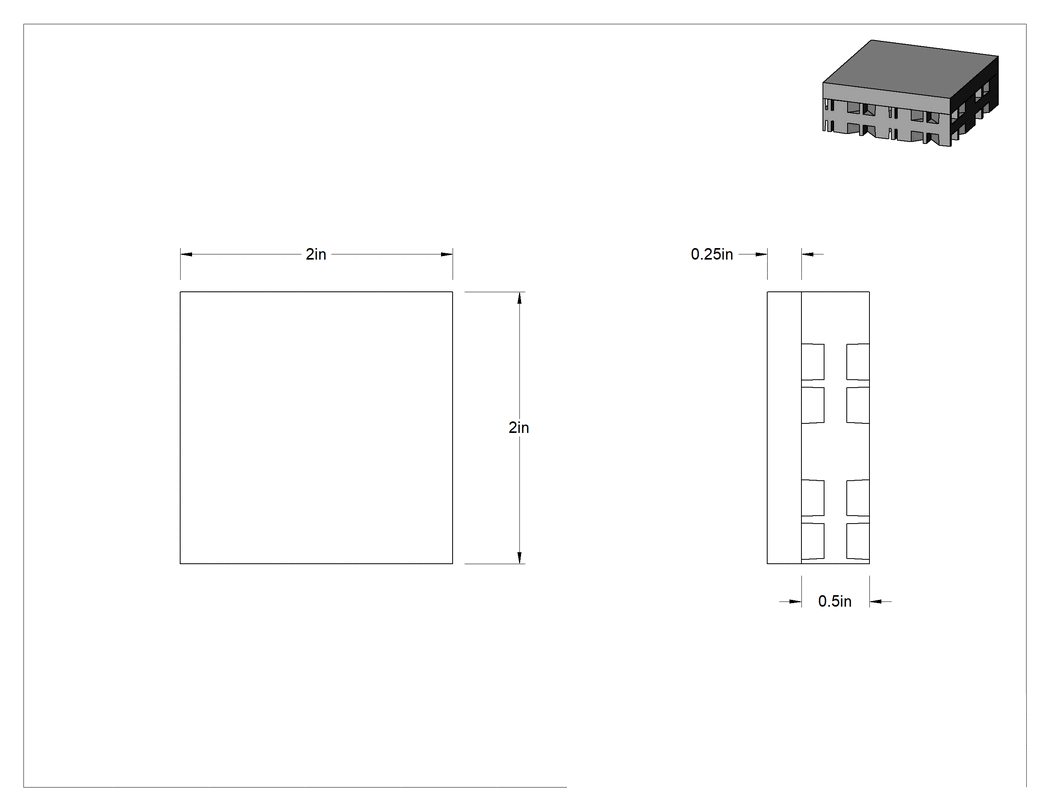 Teknik Çizim - UV Dayanıklı Neopren Titreşim Sönümleyici Ped Seti, 4 Düz ve 4 Çapraz Ped, 2" Uzunluk x 2" Genişlik