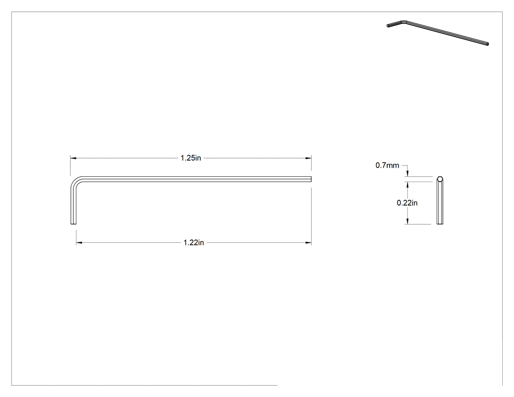 Teknik Çizim - Siyah Oksit Alaşımlı Çelik Altıgen L Anahtarı, 0.70 mm Tahrik Boyutu, 1-1/4" Toplam Uzunluk