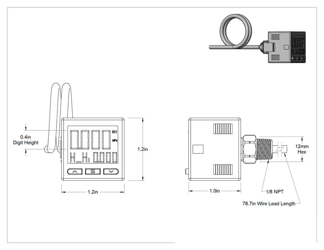 Teknik Çizim - Çift Ayarlı Elektronik Vakum Anahtarı, Basınçlı Hava için