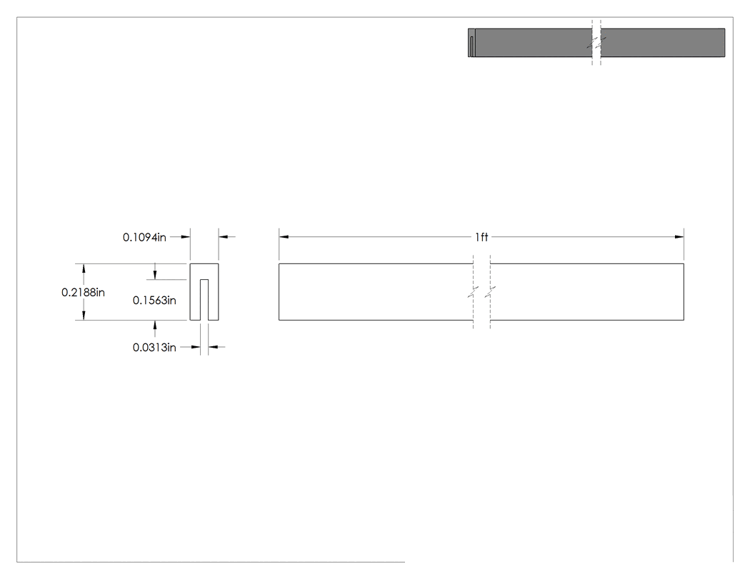 Teknik Çizim - SBR Kauçuk Kenar Çıtası, 1/32" İç Genişlik, 5/32" İç Yükseklik