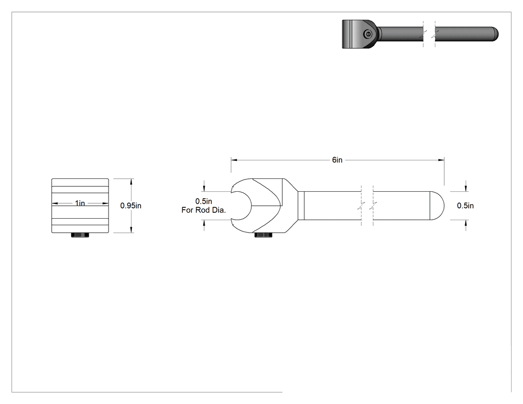 Teknik Çizim - Çubuklar için Kelepçeli 5-1/2" Uzunlukta İçi Boş Montaj Çubuğu