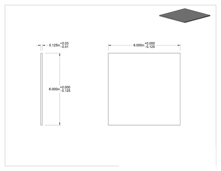 Teknik Çizim - Aşınmaya Dayanıklı AR400 Karbon Çelik, 6" x 6" x 1/8"