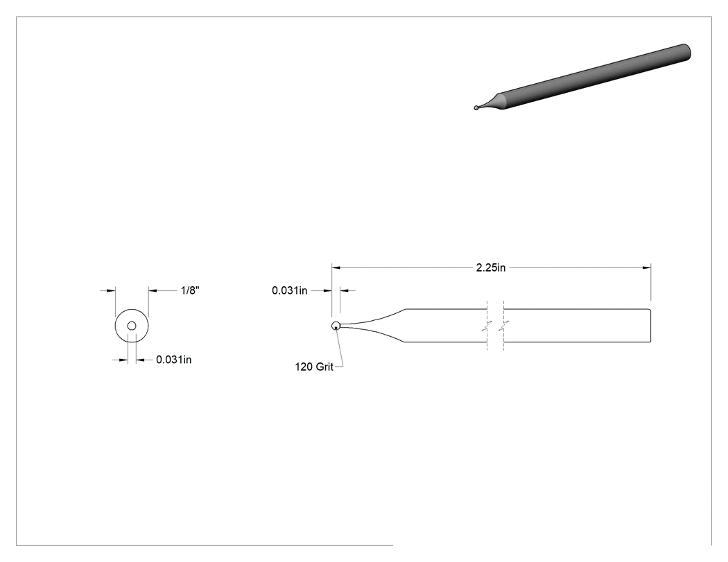 Teknik Çizim - Metal Dışı Malzemeler için Uzun Ömürlü Taşlama Ucu, 1/8" Şaft Çapı, 1/32" Çaplı Bilyalı Başlık
