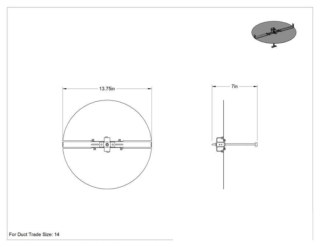 Teknik Çizim - 14 Kanal Anma Ölçüsü için Kelebek Tipi Damper
