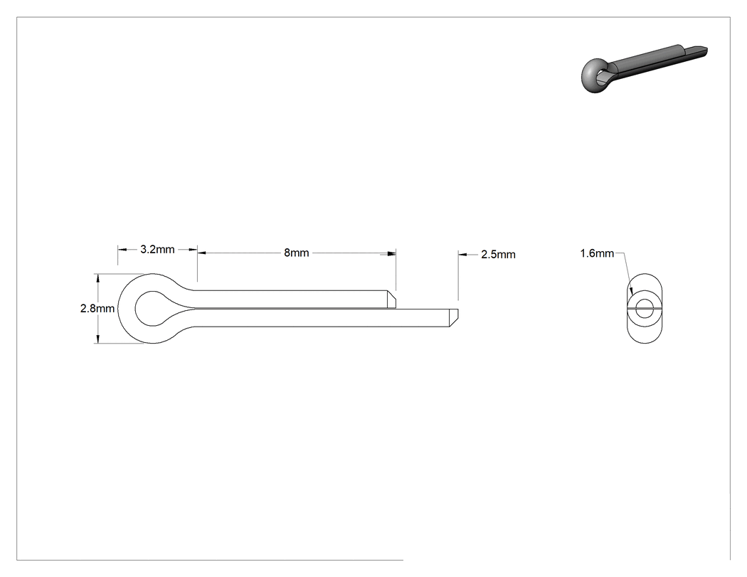 Teknik Çizim - Kopilya, 18-8 Paslanmaz Çelik, 1.600 mm Çap, 8 mm Uzunluk