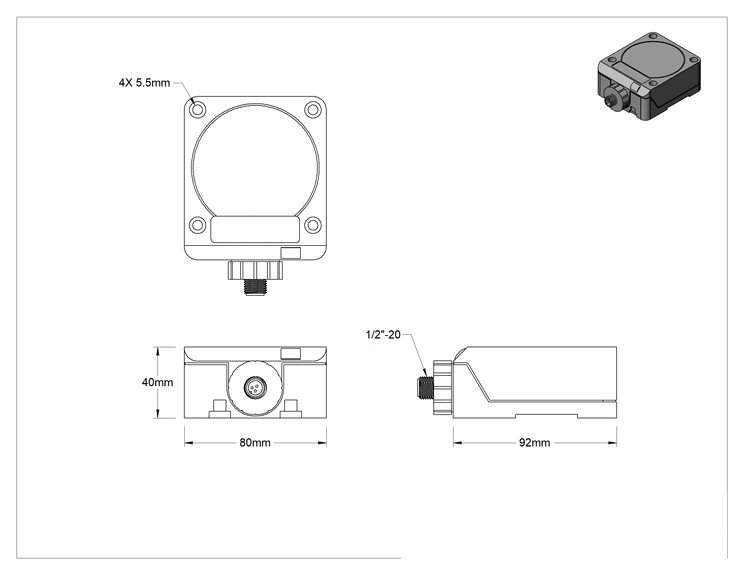 Teknik Çizim - Düz Gövdeli AC/DC Metal Nesne Yakınlık Anahtarları, 3 Kutuplu Mikro 1/2"-20 UNF Fişli Gömme