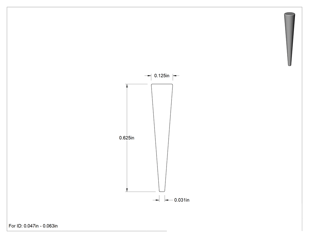 Teknik Çizim - Kimyasal Dirençli EPDM Konik Tapa, 3/64" ila 1/16" İç Çap için
