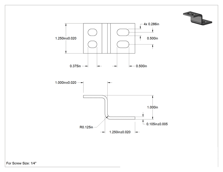 Teknik Çizim - Ofset Yüzeyli Makine Braketi, 316 Paslanmaz Çelik, 1" x 1-1/4" x 1-1/4", 1" Ofset Uzunluğu