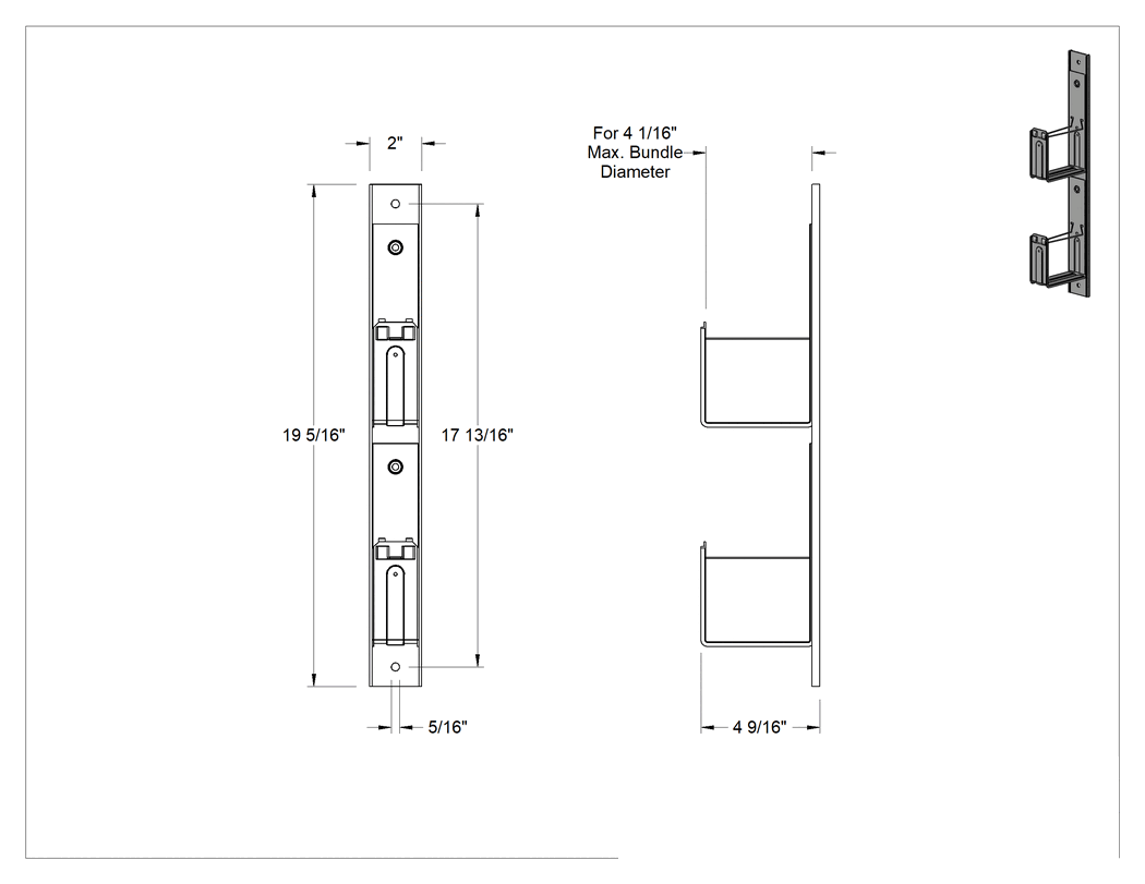 Teknik Çizim - 4" Yönlendirme J-Kancası, 2 Kanca, 19-5/16" Yükseklik