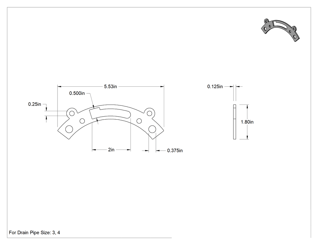Teknik Çizim - Tuvalet Montaj Flanşı, Paslanmaz Çelik, 3 ve 4 numaralı Drenaj Boruları için, 1/8" Kalınlık