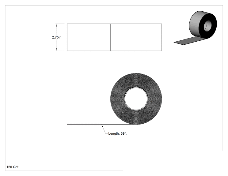 Teknik Çizim - Paslanmaz Çelik ve Sert Metaller için Zımpara Rulosu, Kanca ve İlmek, Vakum, 2-3/4" Genişlik x 39 Fit Uzunluk, 100 Kum