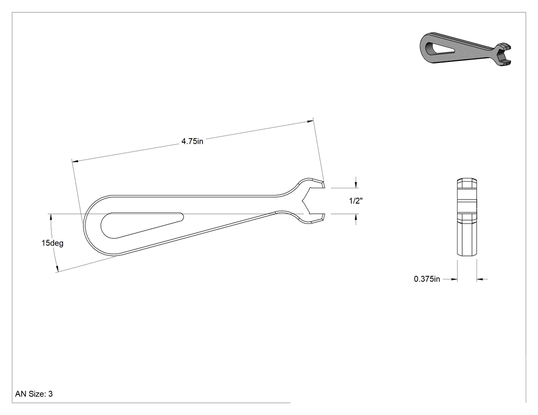 Teknik Çizim - Alüminyum Açık Uçlu Anahtar, 1/2" Boyut, AN Boyut 3