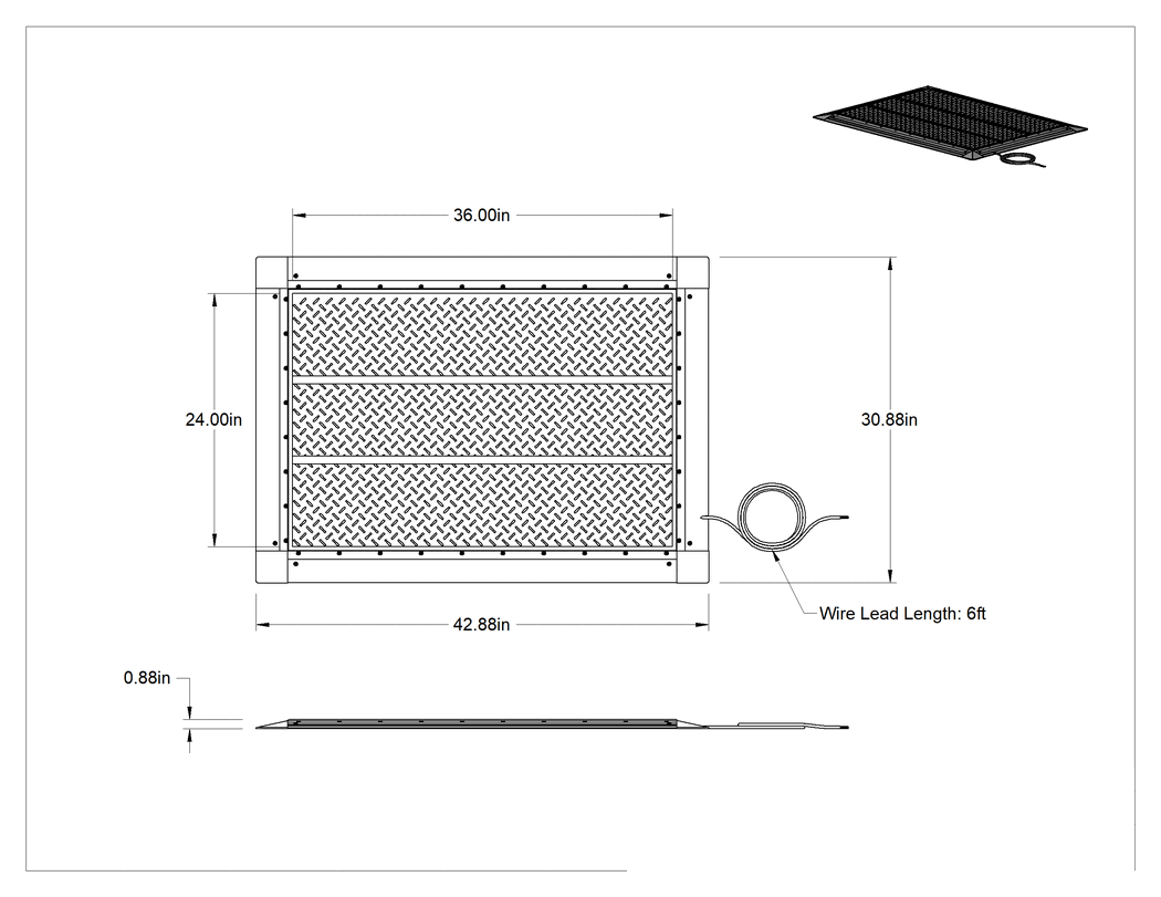 Teknik Çizim - Güvenlik Anahtarı Paspası, Elmas Desenli, 24 inç Genişlik x 36 inç Uzunluk x 7/8 inç Kalınlık