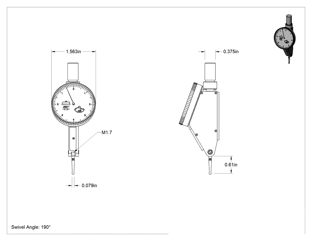 Teknik Çizim - Mitutoyo Kadranlı Kol Komparatörleri, 0" - 0.016" Ölçülen Mesafe