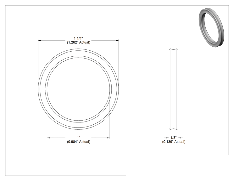 Teknik Çizim - X-Profil Yağa Dayanıklı Buna-N O-Ring, 1/8 Kesirli Genişlik, Dash Numarası 214