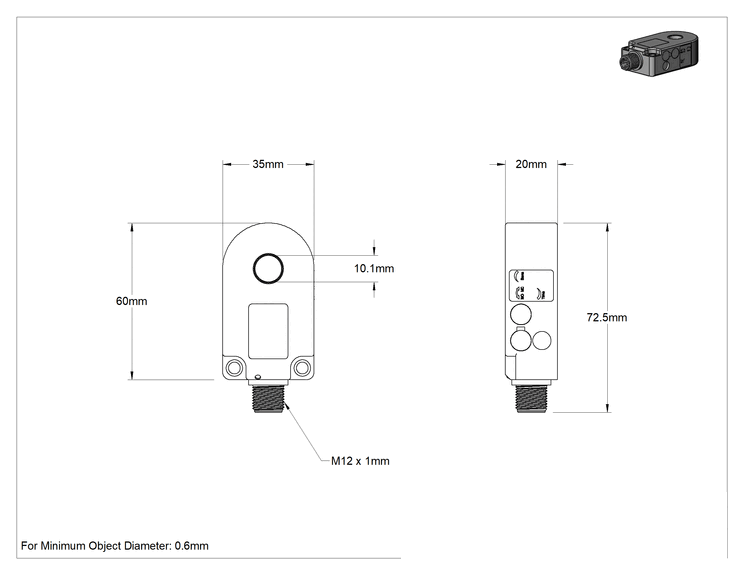 Teknik Çizim - Halka DC Metal Nesne Yakınlık Anahtarı, 4 Kutuplu Mikro M12 Konektörlü, 10.1 mm İç Çap, NPN, 5 Khz