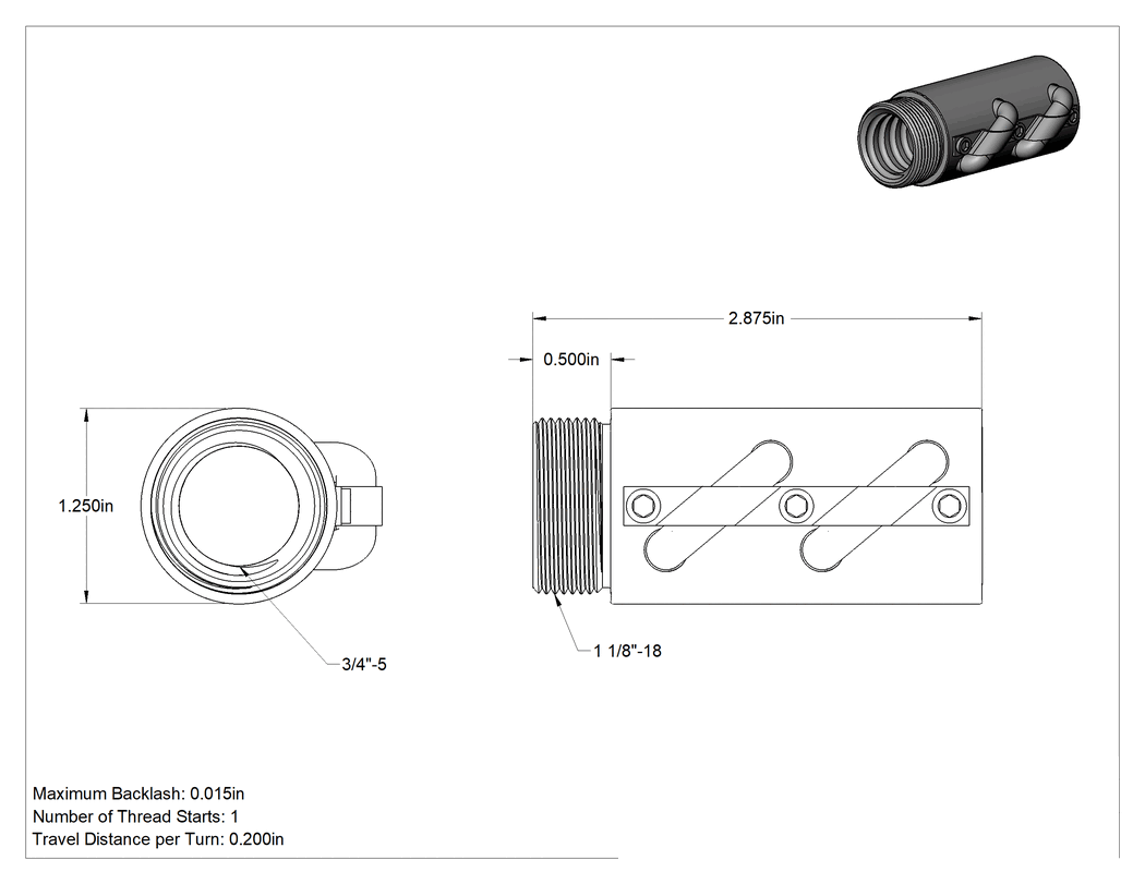 Teknik Çizim - Bilyalı Vida için 3/4"-5 Sağ Dişli Dış Dişli Bilyalı Somun
