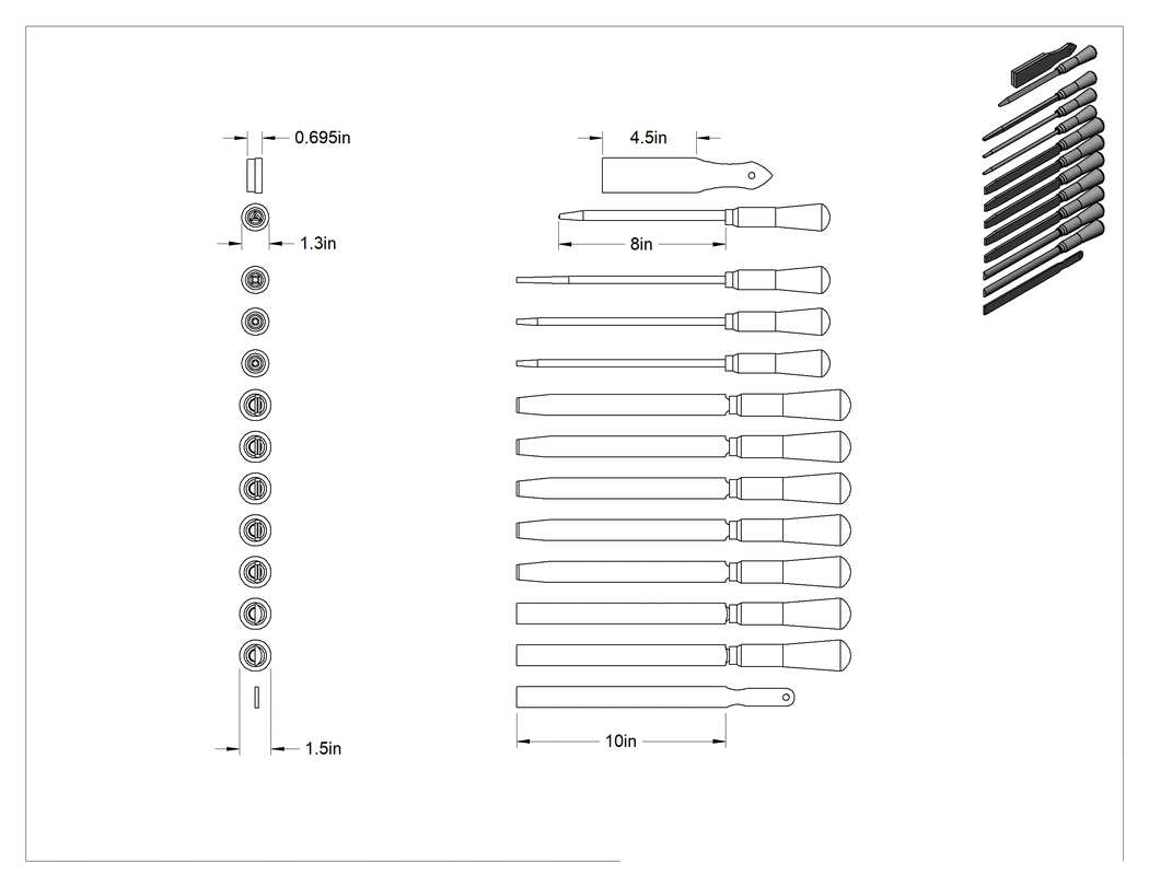 Teknik Çizim - 13 Parça Törpü Seti, 8" ve 10" Uzunluklar, Ahşap Sap