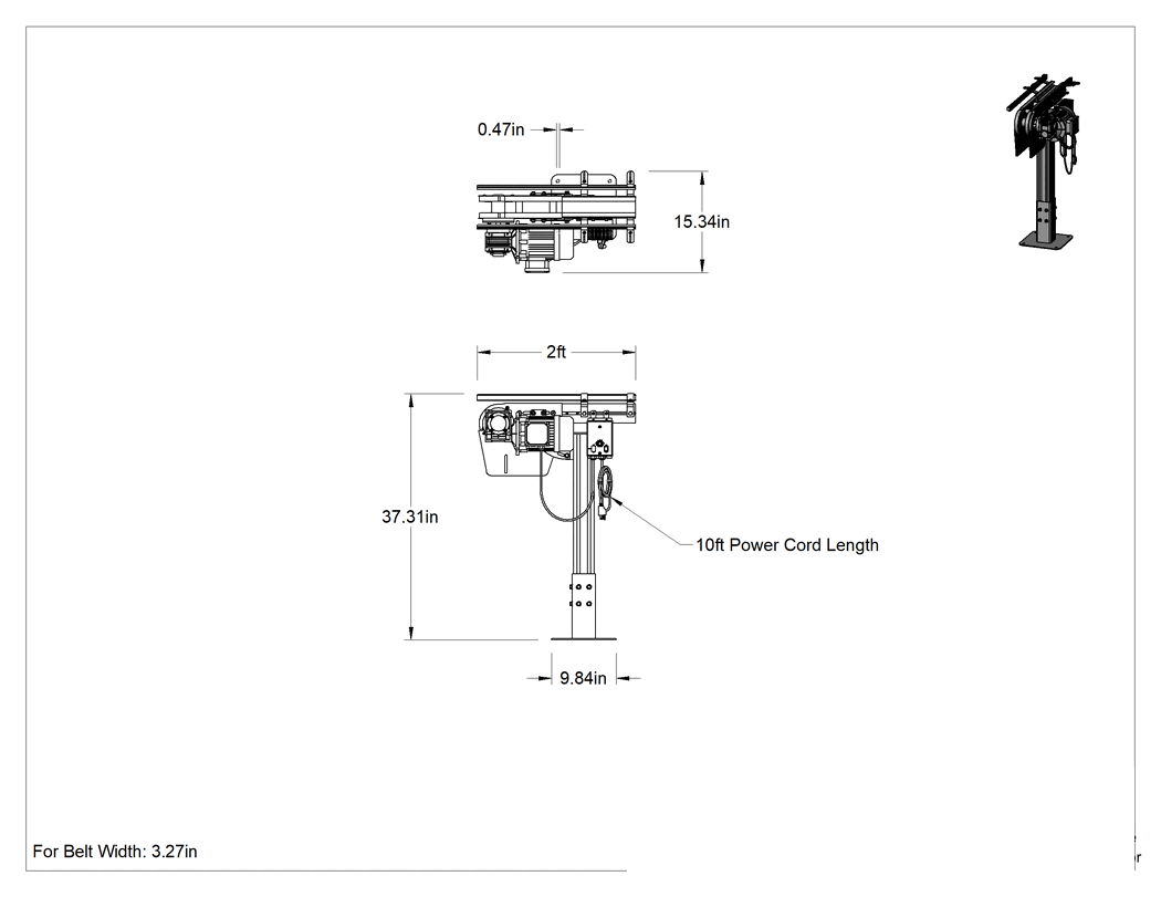 Teknik Çizim - Modüler Mini Zincir Kayışlı Konveyör için Sol Taraflı Motorlu 15.25" Genişlikte Tahrik Grubu
