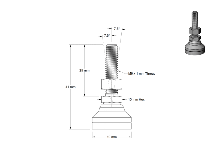 Teknik Çizim - T-Yivli Çerçeve, 20 mm Yüksekliğinde Tek Ray için Kaymaz Dengeleme Montaj Parçası