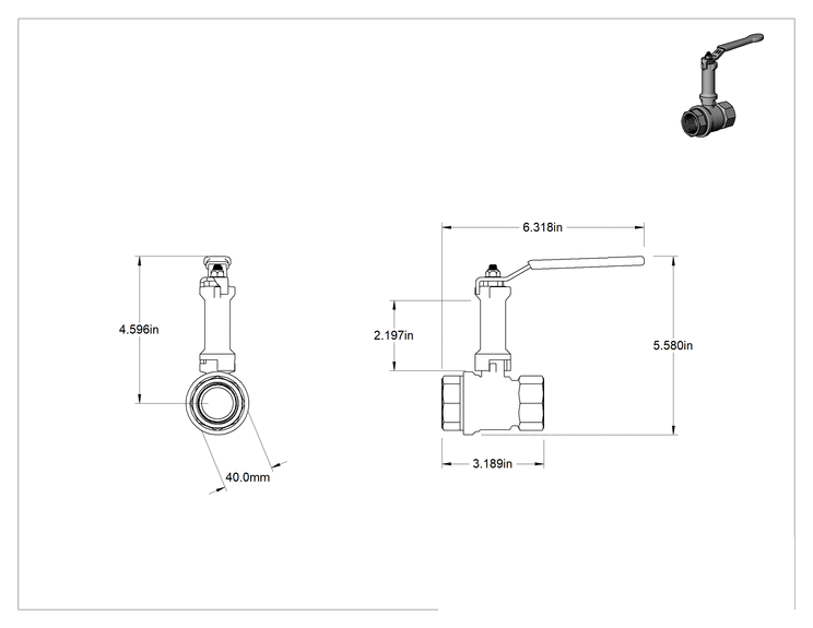 Teknik Çizim - Uzatılmış Saplı Dişli Açma/Kapama Vanası, Pirinç Gövde, 1 NPT Dişi x 1 NPT Dişi