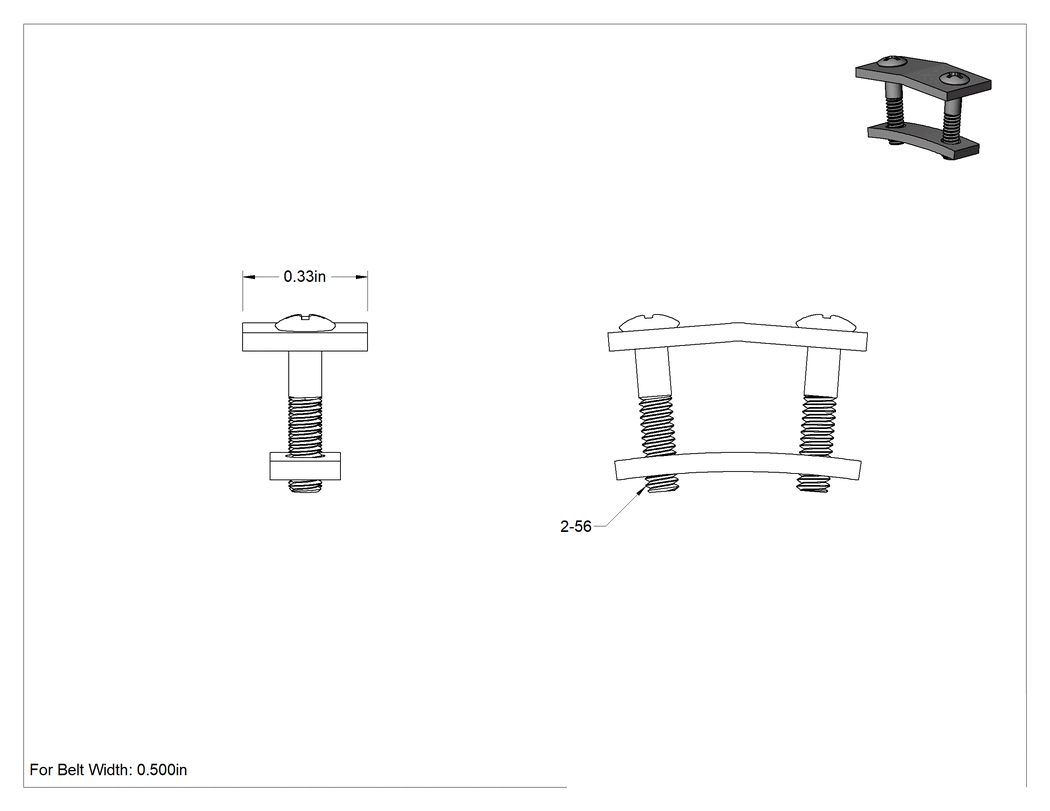 Teknik Çizim - 3/8" Genişlikli Vidalı Bağlantılı Ayarlanabilir Uzunluklu V Kayışlar için Konektörler