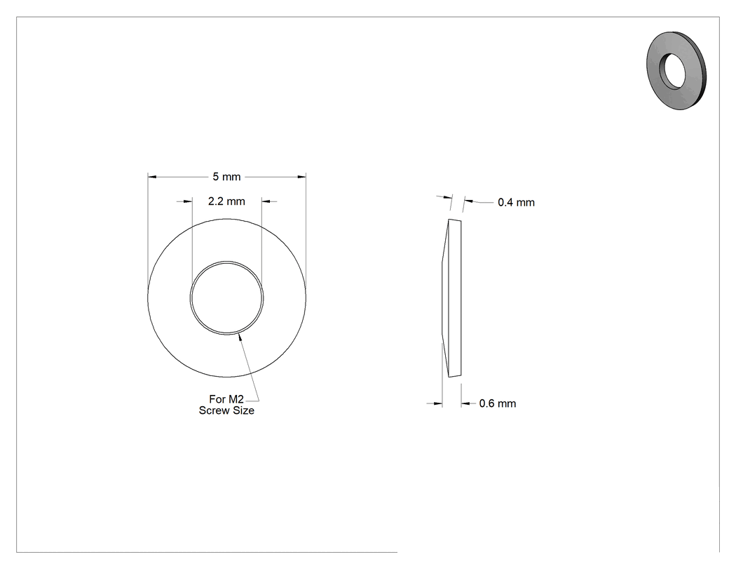 Teknik Çizim - 18-8 Paslanmaz Çelik Yaylı Kilit Pul, Ağır Titreşime Dayanıklı, M2 Vida Boyutu için, 2.2mm İç Çap, 5mm Dış Çap