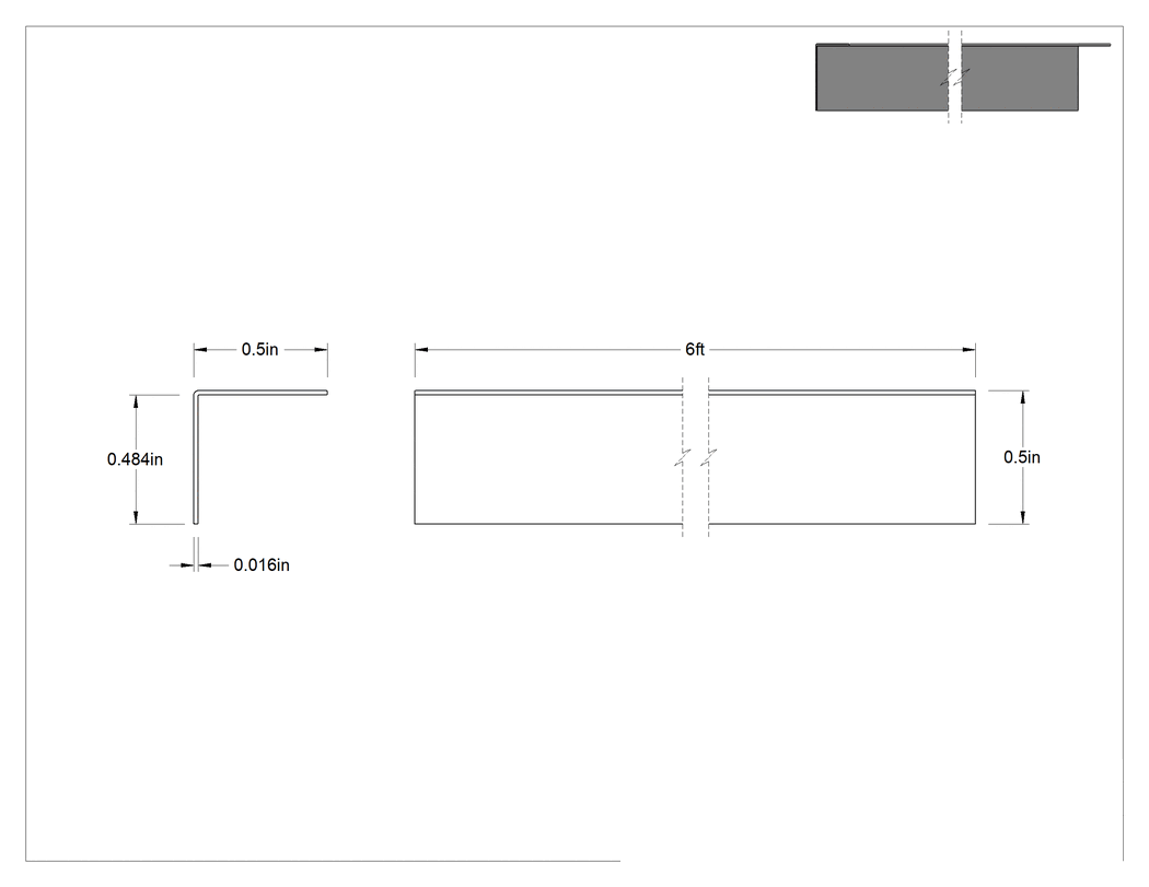 Teknik Çizim - Paslanmaz Çelik Vidalı Çerçeve 31/64 inç İç Yükseklik, 6 Fit Uzunluk