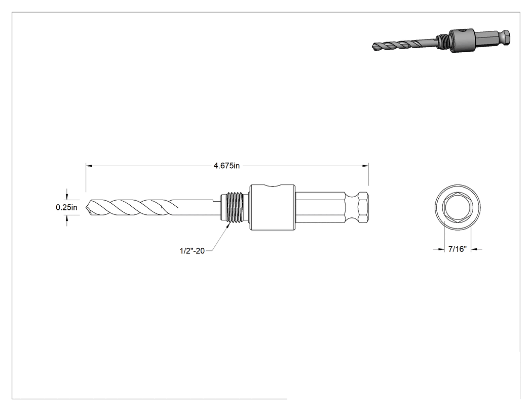 Teknik Çizim - 7/16" Şaft Mafsalı ve 4-5/16" Uzunlukta Delik Testere Ucu