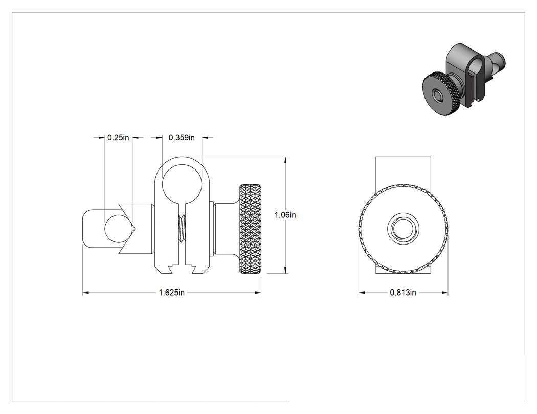Teknik Çizim - Döner Komparatör Kelepçesi, Kırlangıç Kuyruğu Montajlı, Çelik, 11/32" Çap ve 1/4" Çap