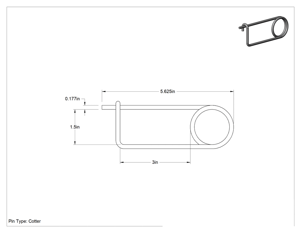 Teknik Çizim - Uzun Ömürlü Tel Çıtçıtlı Kopilya, Galvanizli Karbon Çelik, 0.177 inç Tel Çapı, 5-5/8" Uzunluk