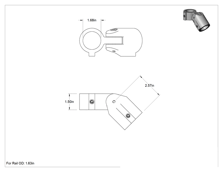 Teknik Çizim - Alüminyum Giydirme Bağlantı Parçası, 1-5/8" Ray Dış Çapı için Delikli Ayarlanabilir Açılı Y