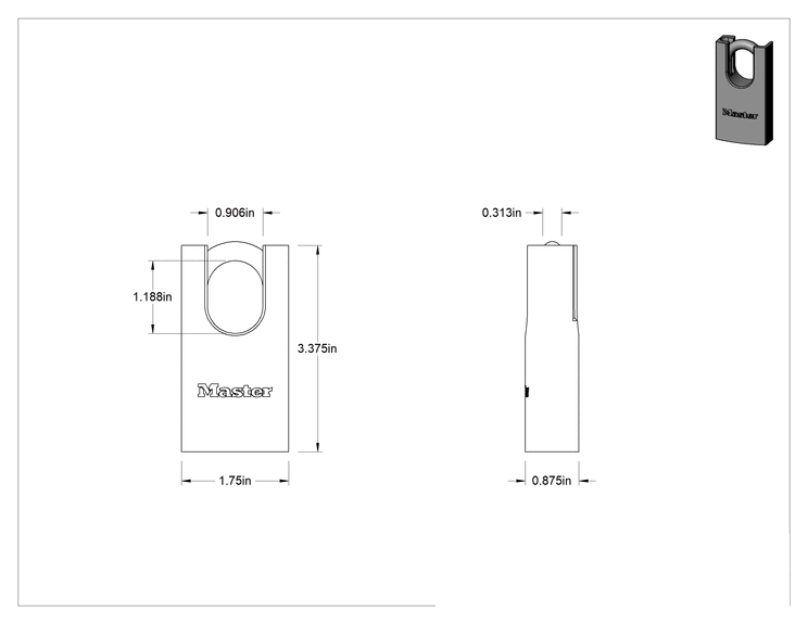 Teknik Çizim - Katı Krom Kaplı Çelik Gövde Asma Kilidi, Kesilmeye Dayanıklı Anahtarlı Kilit, Master Lock 7045