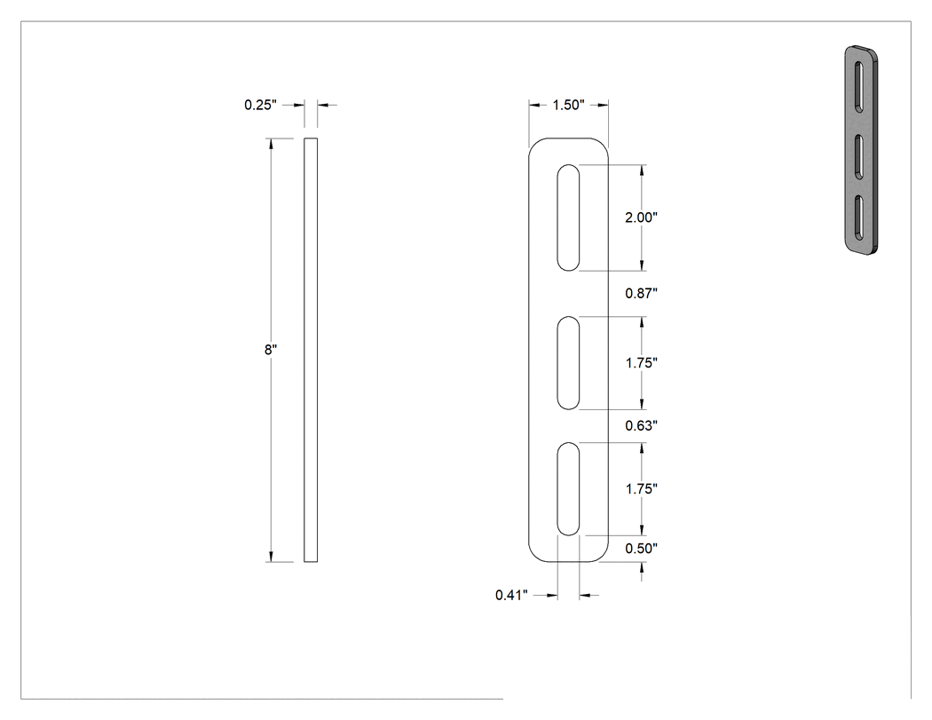Teknik Çizim - Konveyörler için 8" Yükseklik x 1/4" Kalınlık Düz Braket