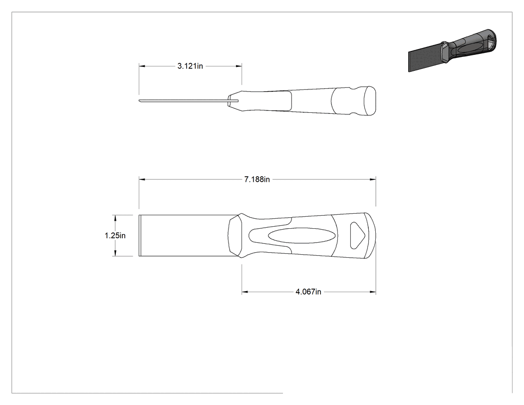 Teknik Çizim - Kıvılcım Çıkarmayan Macun Bıçağı, Kauçuk Saplı, 1-1/4" Genişlik x 3.5" Uzunluk Bıçak