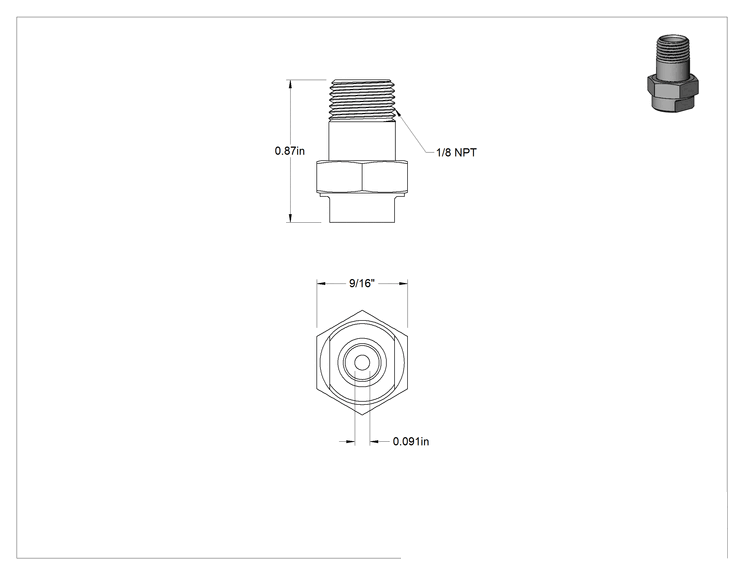 Teknik Çizim - Yüksek Basınçlı Püskürtme Nozulu, Katı Akış, 303 Paslanmaz Çelik, 1/8 NPT Erkek, 4.1 gpm @ 300 PSI