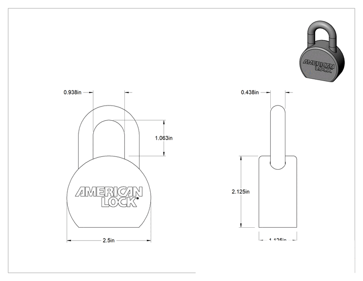 Teknik Çizim - Katı Krom Kaplı Çelik Gövde Asma Kilidi, Ekstra Boşluklu, American Lock 700, Aynı Anahtarlı