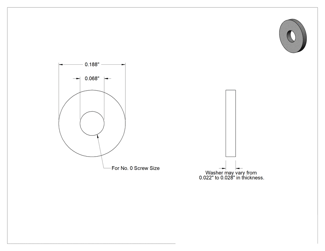 Teknik Çizim - 316 Paslanmaz Çelik ASME Pul, 0 Numaralı Vida Boyutu için, Standart ASME Tanımı