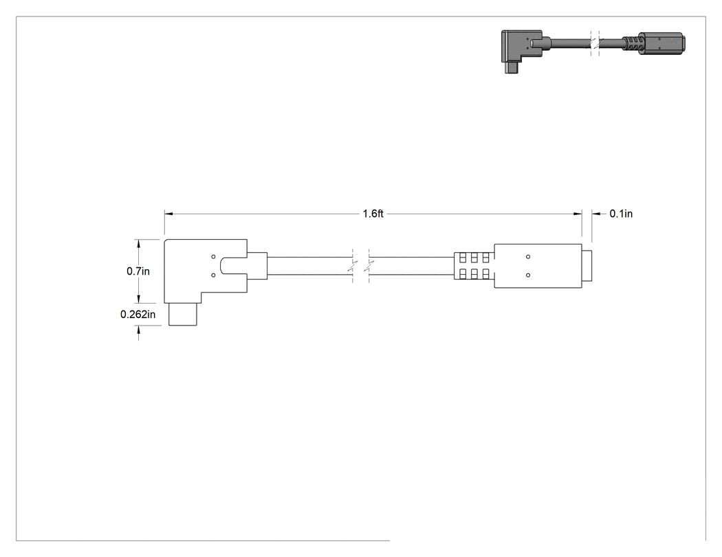 Teknik Çizim - USB Kablosu, USB 3.2 Gen 2 Standardı, 90°C Fiş x C Soket, 1.5' Uzunluk