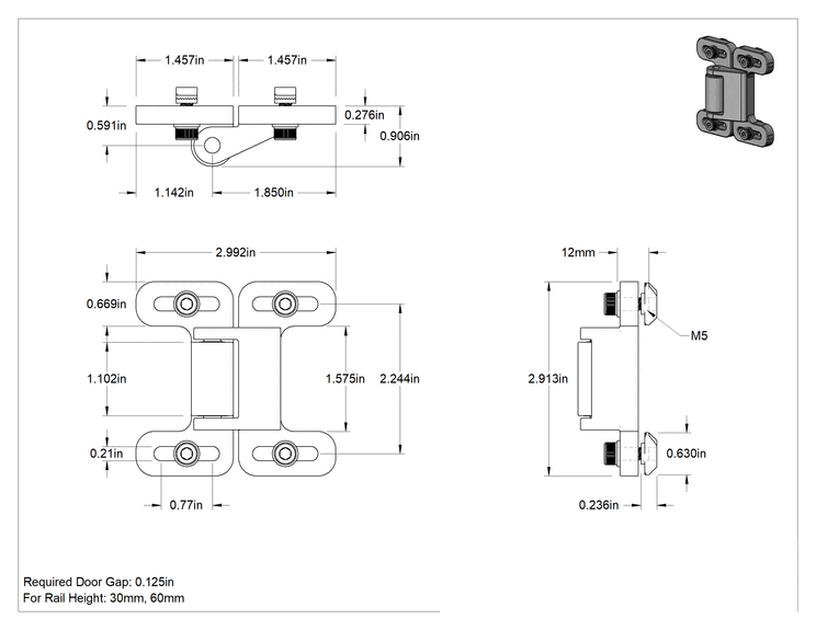 Teknik Çizim - T-Yivli Çerçeve, 30 mm Yüksekliğinde Tek Ray için Ray-Ray Tutma Mandalı