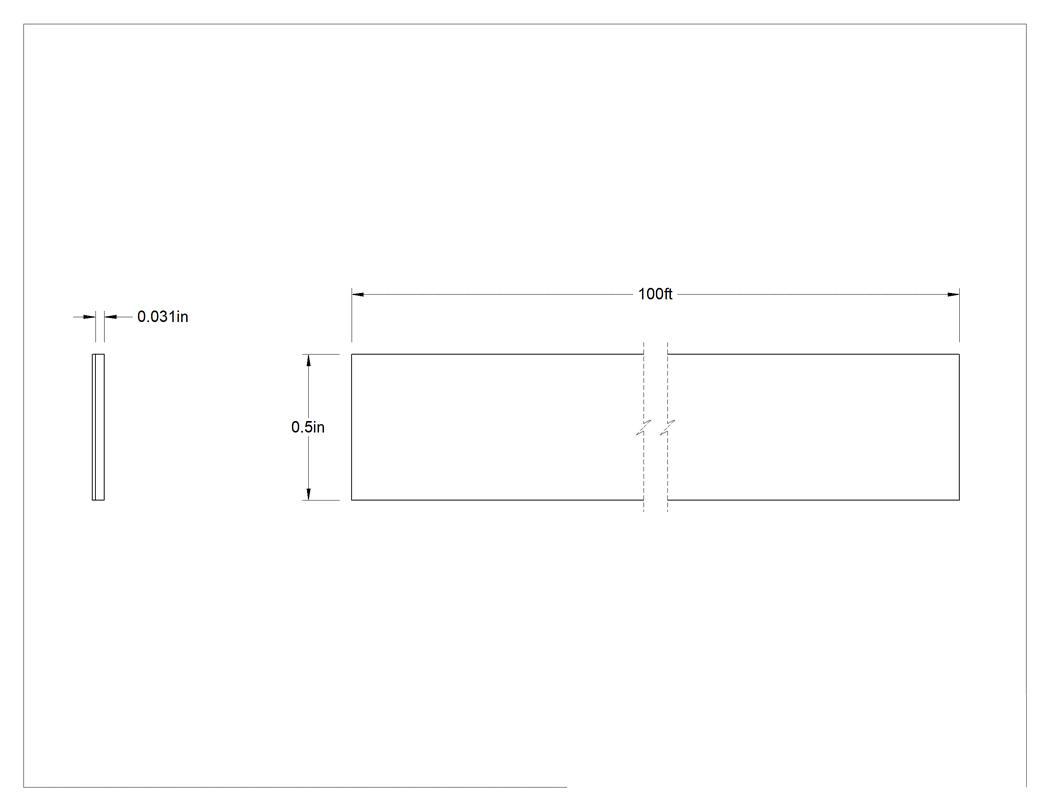 Teknik Çizim - Düşük Basınçlı Mantar Kauçuk Conta Malzemesi, 1/32" Kalınlıkta Yapışkan Sırtlı Şerit, 1/2" x 100 Fit